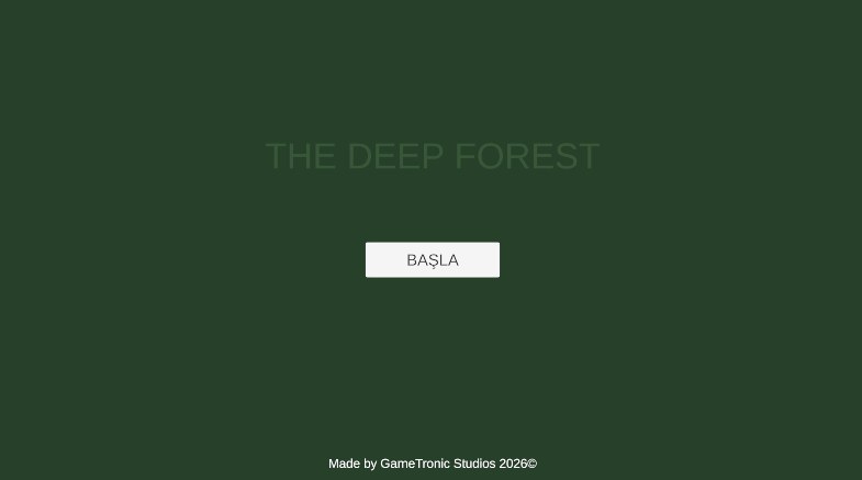 İlk sürümün ana menüsü: yeşil zemin üzerinde THE DEEP FOREST yazısı ve BAŞLA tuşu