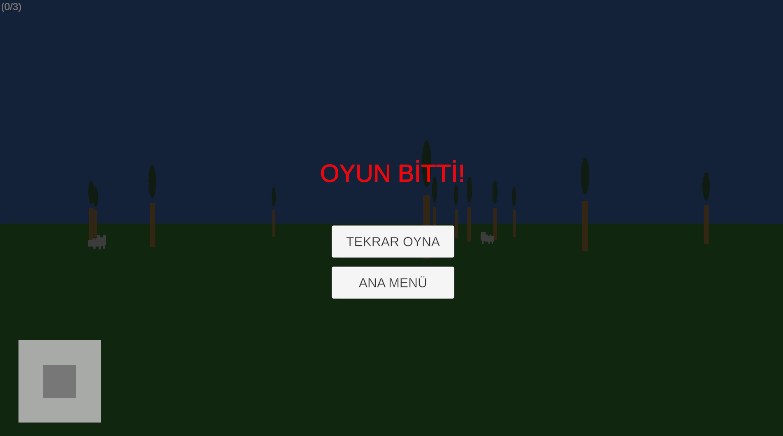 İlk sürümde OYUN BİTTİ! ekranı, TEKRAR OYNA ve ANA MENÜ tuşları